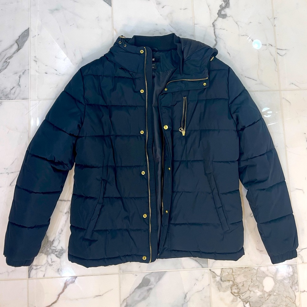 H&M Hooded Parka Puffer Jacket Coat Navy Blue